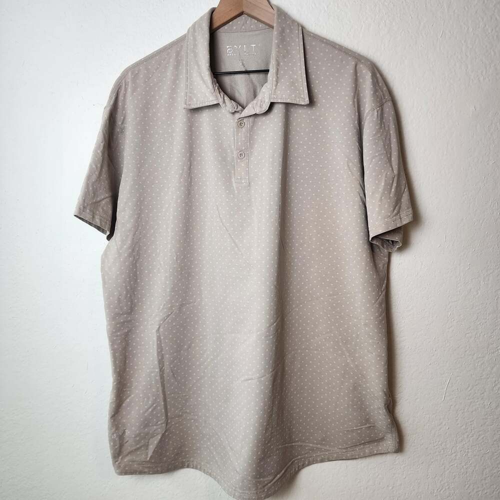 BYLT Polo Shirt Mens 2XL Beige LUX Polka Dot Stretch Premium Basics Short Sleeve